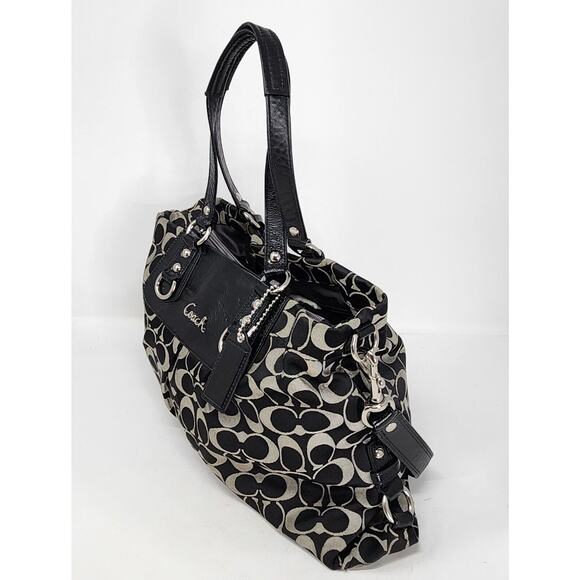 Coach Black Ashley Satchel Shoulder Bag Sateen Pleated Handbag Purse Pocketbook - Picture 10 of 16